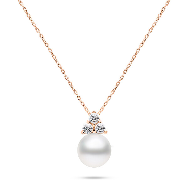 Nadčasová bronzová sada šperků s pravými perlami SET228R (náušnice, náhrdelník)