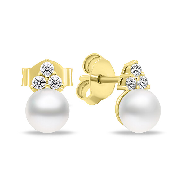Nadčasová pozlacená sada šperků s pravými perlami SET228Y (náušnice, náhrdelník)