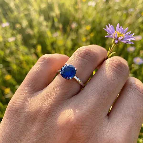 Inel atemporal din argint cu zircon albastru RI057WB