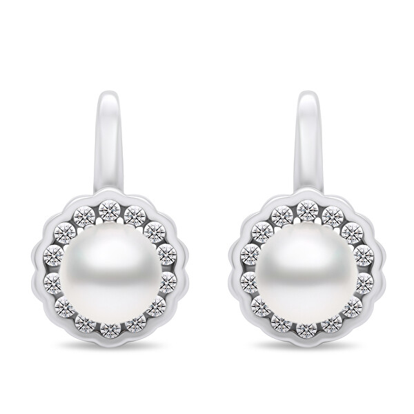 Wunderschöne Silberohrringe mit Perlen und Zirkonen  EA440W