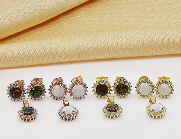Nádherný pozlátený set šperkov s opálmi SET231Y (náušnice, prívesok)