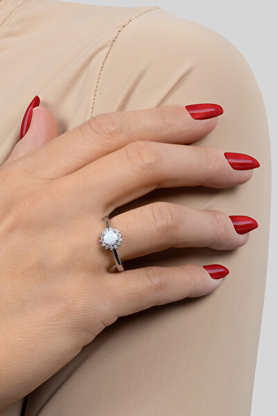 Nádherný stříbrný prsten s opálem a zirkony RI056W