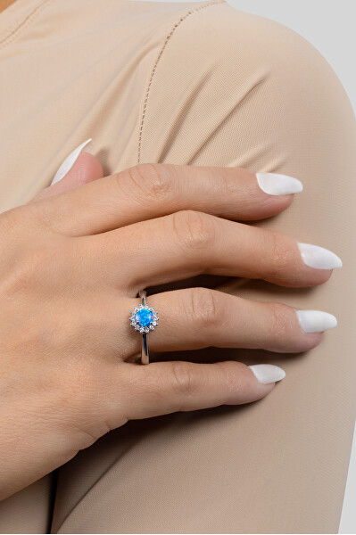 Splendido anello in argento con opale e zirconi RI056WB