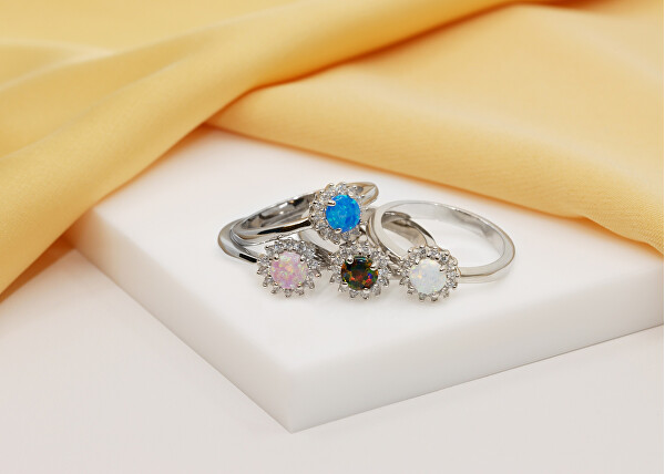 Nádherný strieborný prsteň s opálom a zirkónmi RI056WB