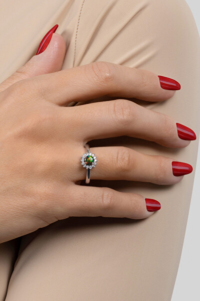 Nádherný strieborný prsteň s opálom a zirkónmi RI056WBC