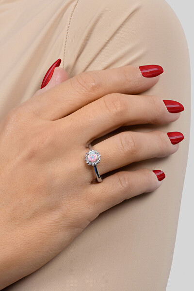 Inel minunat din argint cu opal și pietre de zircon RI056WP