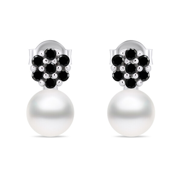Neprehliadnuteľné perlové náušnice s čiernymi zirkónmi EA612WBC