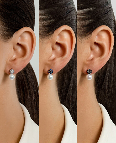 Jellegzetes gyöngy fülbevaló cirkónium kövekkel EA612W