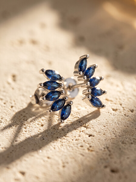 Nepřehlédnutelné stříbrné náušnice s modrými zirkony EA596WB