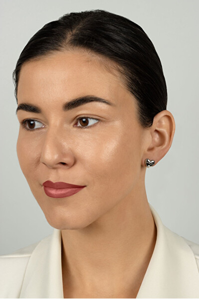 Něžné stříbrné náušnice se zirkony Srdíčka s textem EA1227W