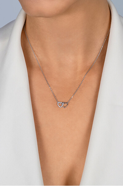 Nežný pozlátený náhrdelník Prepojené srdcia NCL117Y