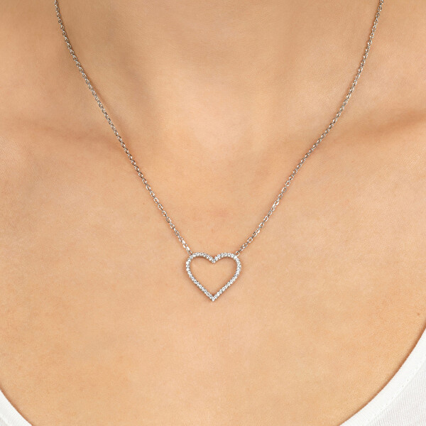 Něžný stříbrný náhrdelník Srdce se zirkony NCL35W