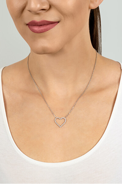 Něžný stříbrný náhrdelník Srdce se zirkony NCL35W