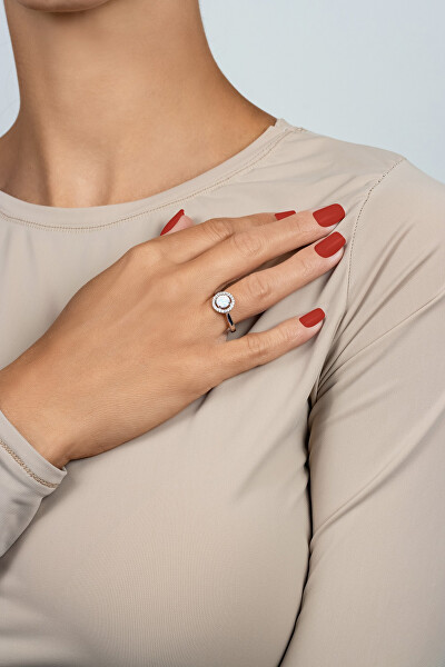 Něžný stříbrný prsten s opálem a zirkony RI108W