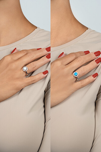Nežný strieborný prsteň s opálom a zirkónmi RI108WB