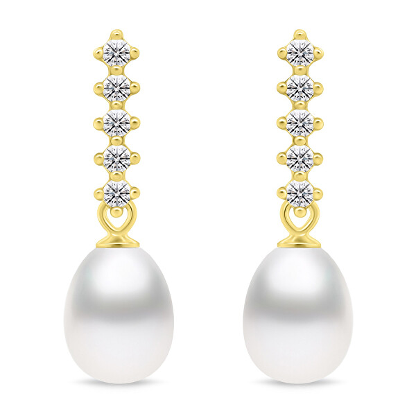 Očarujúce pozlátené náušnice s perlou a zirkónmi EA950Y