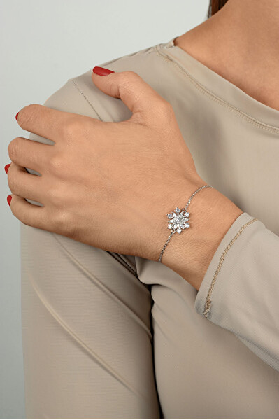 Okouzlující pozlacený náramek se zirkony Vločka BRC254Y