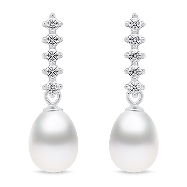Očarujúce strieborné náušnice s perlou a zirkónmi EA950W