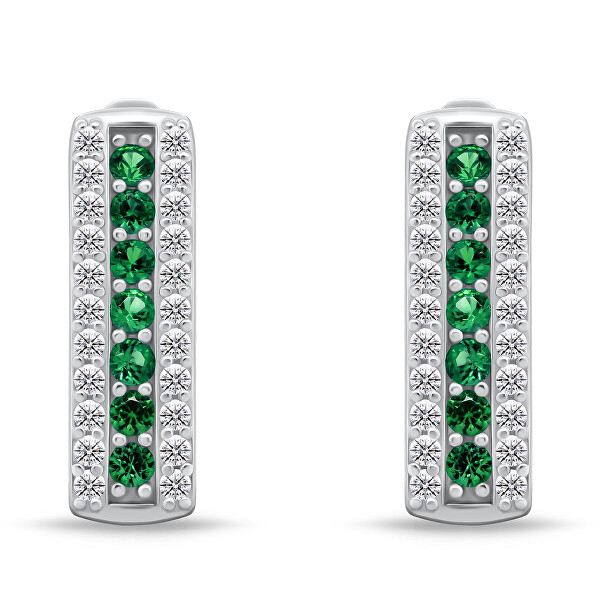 Varázslatos ezüst fülbevalók zöld cirkónium kővel EA294GW