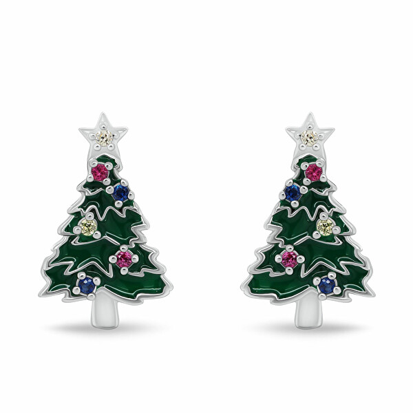 Okouzlující stříbrné náušnice Vánoční stromeček EA1245W