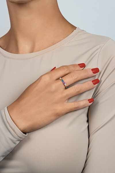 Okouzlující stříbrný prsten s barevnými zirkony RI118WRBW