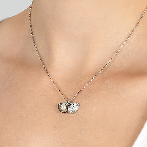 Originální bronzový náhrdelník s perlou Lastura NCL21R (řetízek, 2x přívěsek)