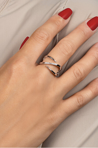 Originální stříbrný prsten s čirými zirkony RI097W