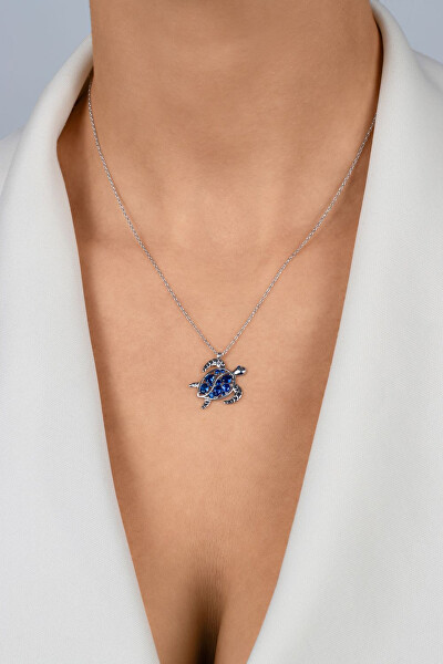Pozlacený náhrdelník Mořská želva s modrými zirkony NCL162YB