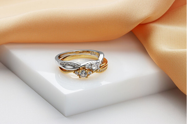 Inel de logodnă placat cu aur cu zirconii RI102Y