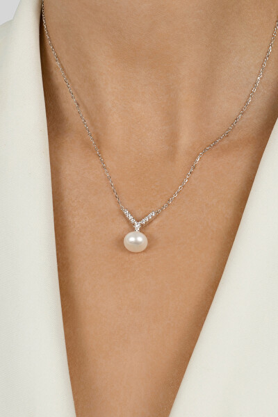 Překrásný bronzový náhrdelník s pravou perlou NCL81R
