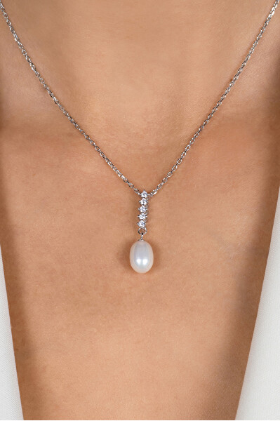Překrásný stříbrný náhrdelník s pravou perlou NCL130W