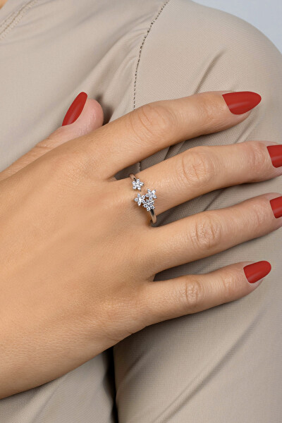 Překrásný pozlacený otevřený prsten se zirkony RI072Y