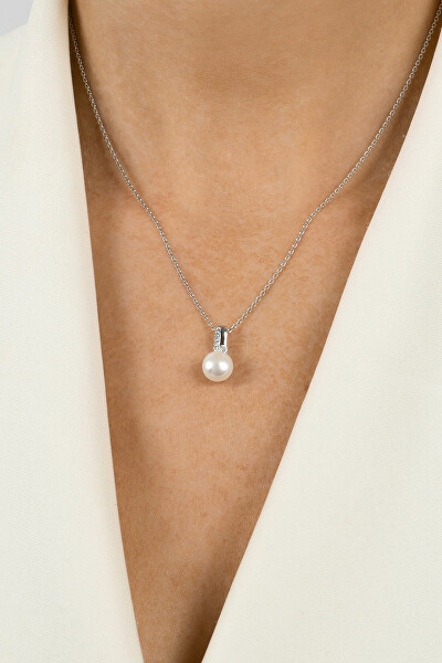 Překrásný stříbrný přívěsek s pravou perlou a zirkony PT100W