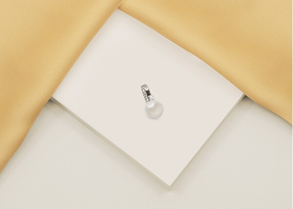 Překrásný stříbrný přívěsek s pravou perlou a zirkony PT100W