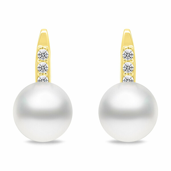 Půvabné pozlacené náušnice s perlou a zirkony EA723Y