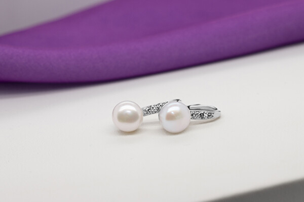 Pôvabné strieborné náušnice s perlami a zirkónmi EA385W