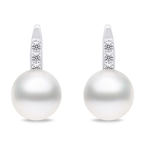 Pôvabné strieborné náušnice s perlou a zirkónmi EA723W