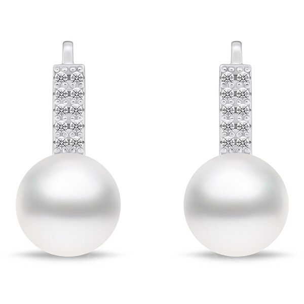 Půvabné stříbrné náušnice s perlou a zirkony EA94