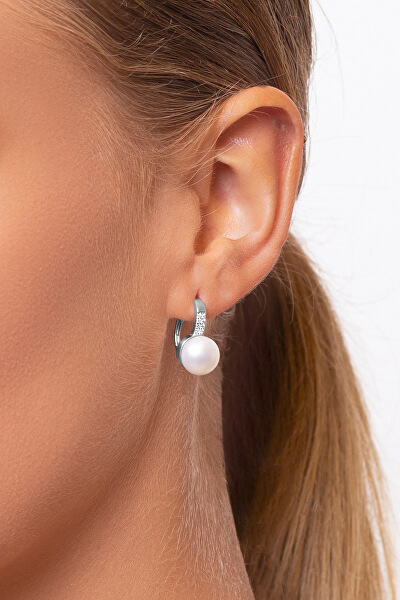 Csodálatos ezüst fülbevaló gyönggyel és cirkónium kővel EA94