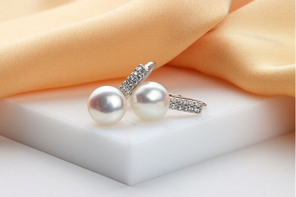 Charmante Silberohrringe mit Perle und Zirkonen EA94