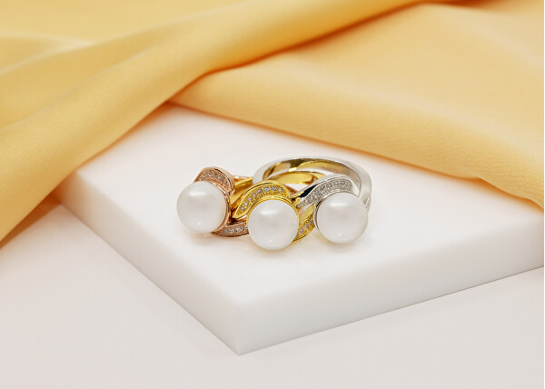 Půvabný pozlacený prsten s pravou perlou RI061Y