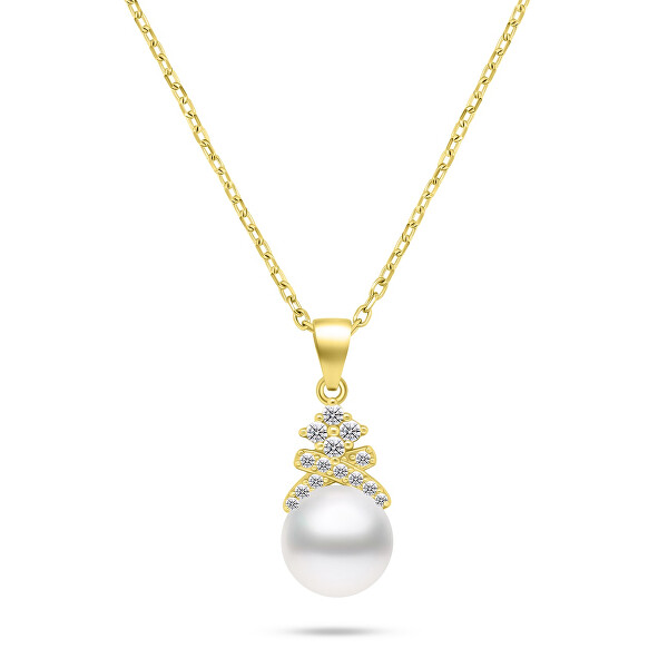 Ein bezauberndes vergoldetes Schmuckset mit Perlen SET238Y (Ohrringe, Halskette)