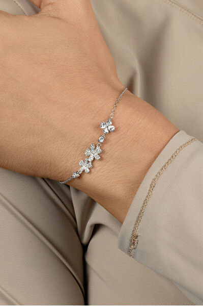 Půvabný stříbrný náramek se zirkony Květiny a čtyřlístek BRC244W