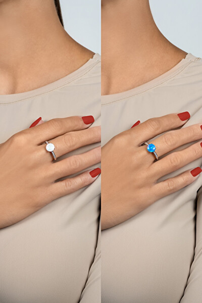Půvabný stříbrný prsten s opálem a zirkony RI107WB