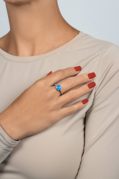 Půvabný stříbrný prsten s opálem a zirkony RI107WB