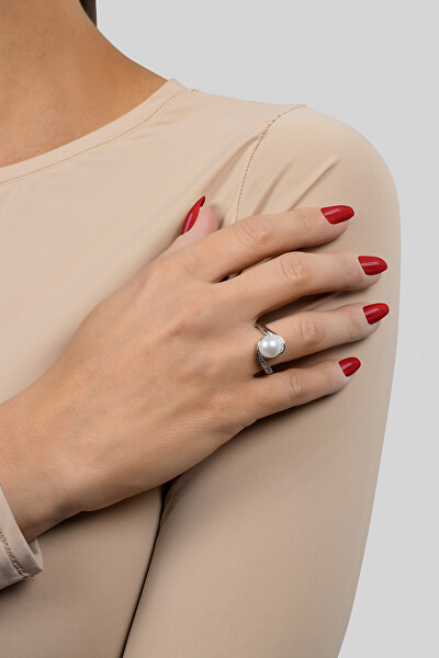Pôvabný strieborný prsteň s pravou perlou RI061W