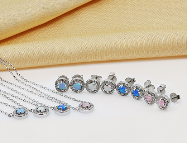 Půvabný stříbrný set šperků s opály SET225W (náušnice, náhrdelník)