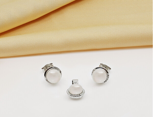 Půvabný stříbrný set šperků s perlami SET229W (náušnice, přívěsek)