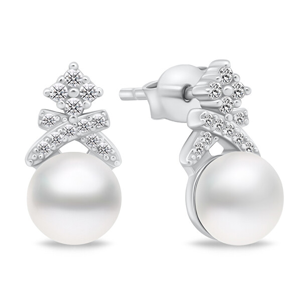 Affascinante parure di gioielli in argento con perle SET238W (orecchini, collana)