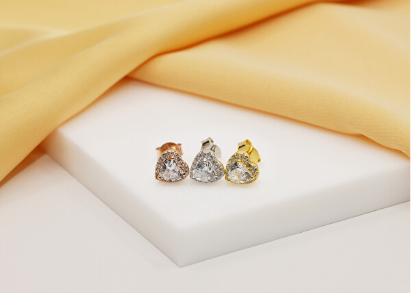 Romantische vergoldete Ohrringe mit Zirkonen Kleine Herzen EA574Y